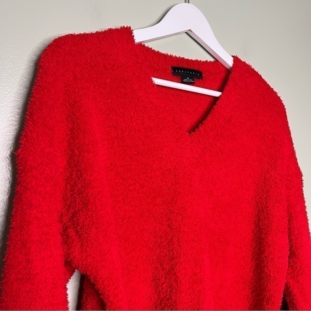Sanctuary Women’s Fuzzy V Neck Long Sleeve Sweater in Red Size XS - Picture 6 of 11